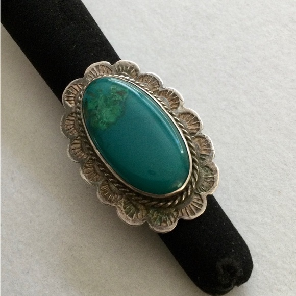 Vintage Native American Statement Ring - Sterling w Gel Chrysocolla - Size 5 - Picture 3 of 9